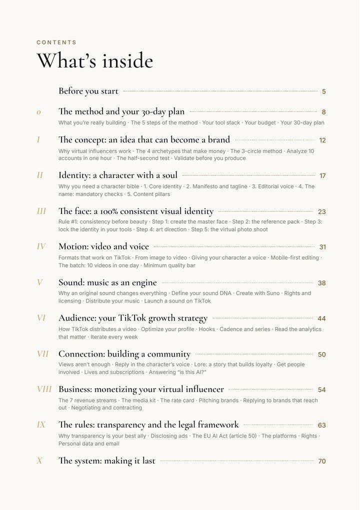 Contents page of the guide