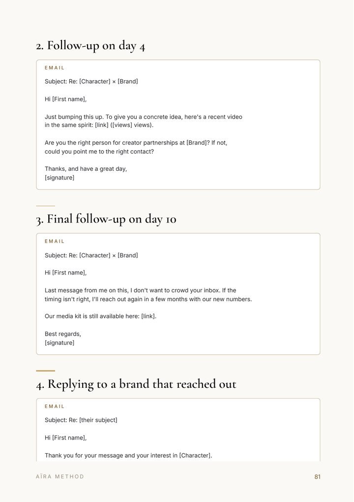 Appendix C page, email scripts for brands