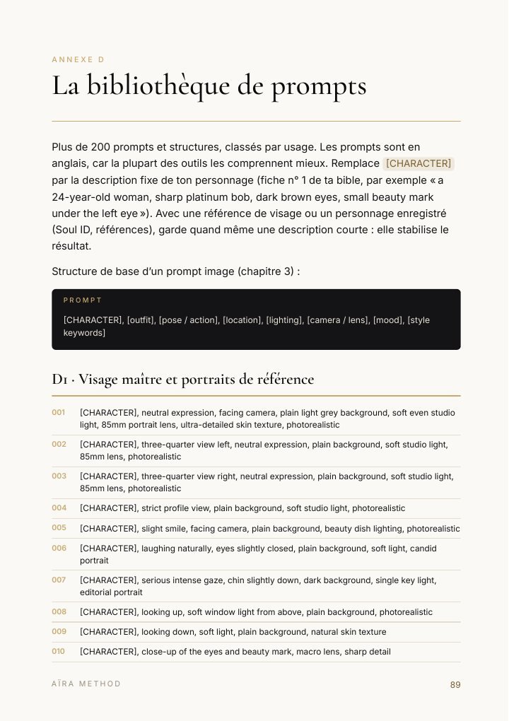 Page de l'annexe D, bibliothèque de prompts