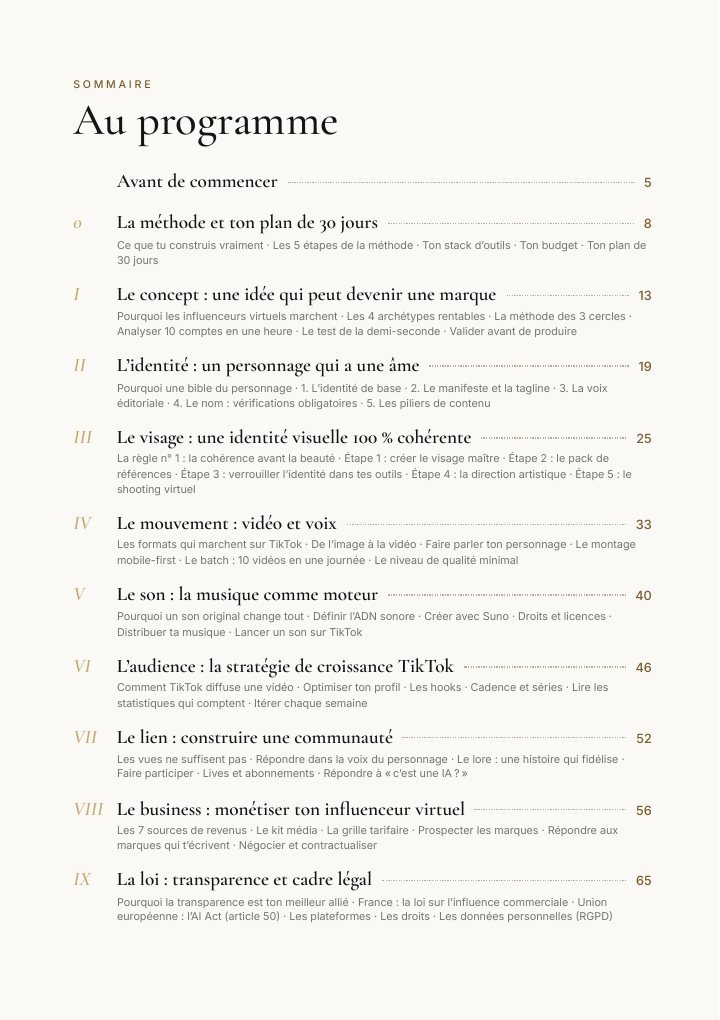 Page de sommaire du guide
